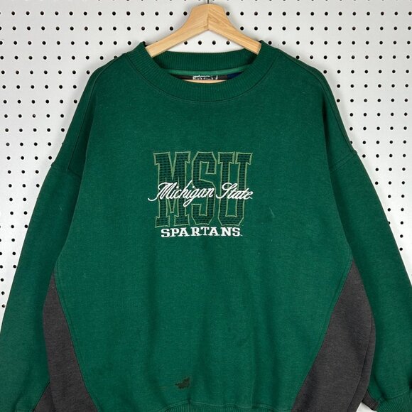 Michigan State Crewneck XL Spartans 90s Sweatshirt Stitched Heavyweight Vintage - Picture 2 of 6